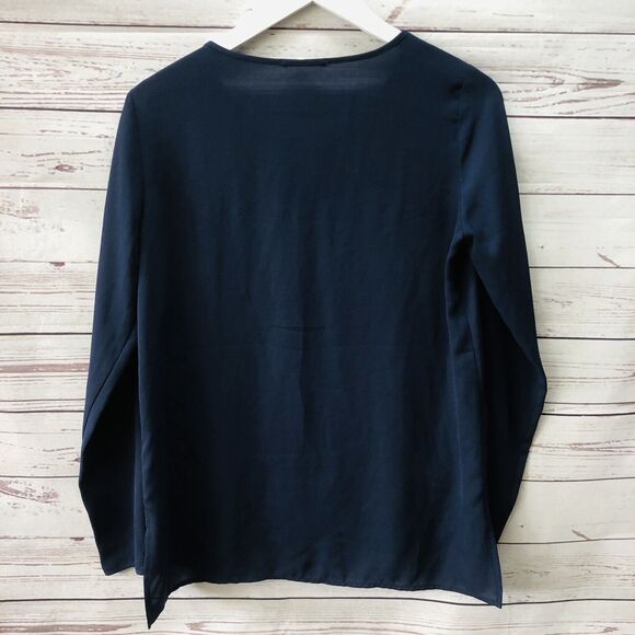 PLEIONE Womens Navy Blue Tunic Long Sleeve Small Eyelet Semi Sheer - Picture 2 of 6